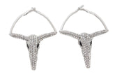 Silver Rhinestone Texas Longhorn Hoop Earrings